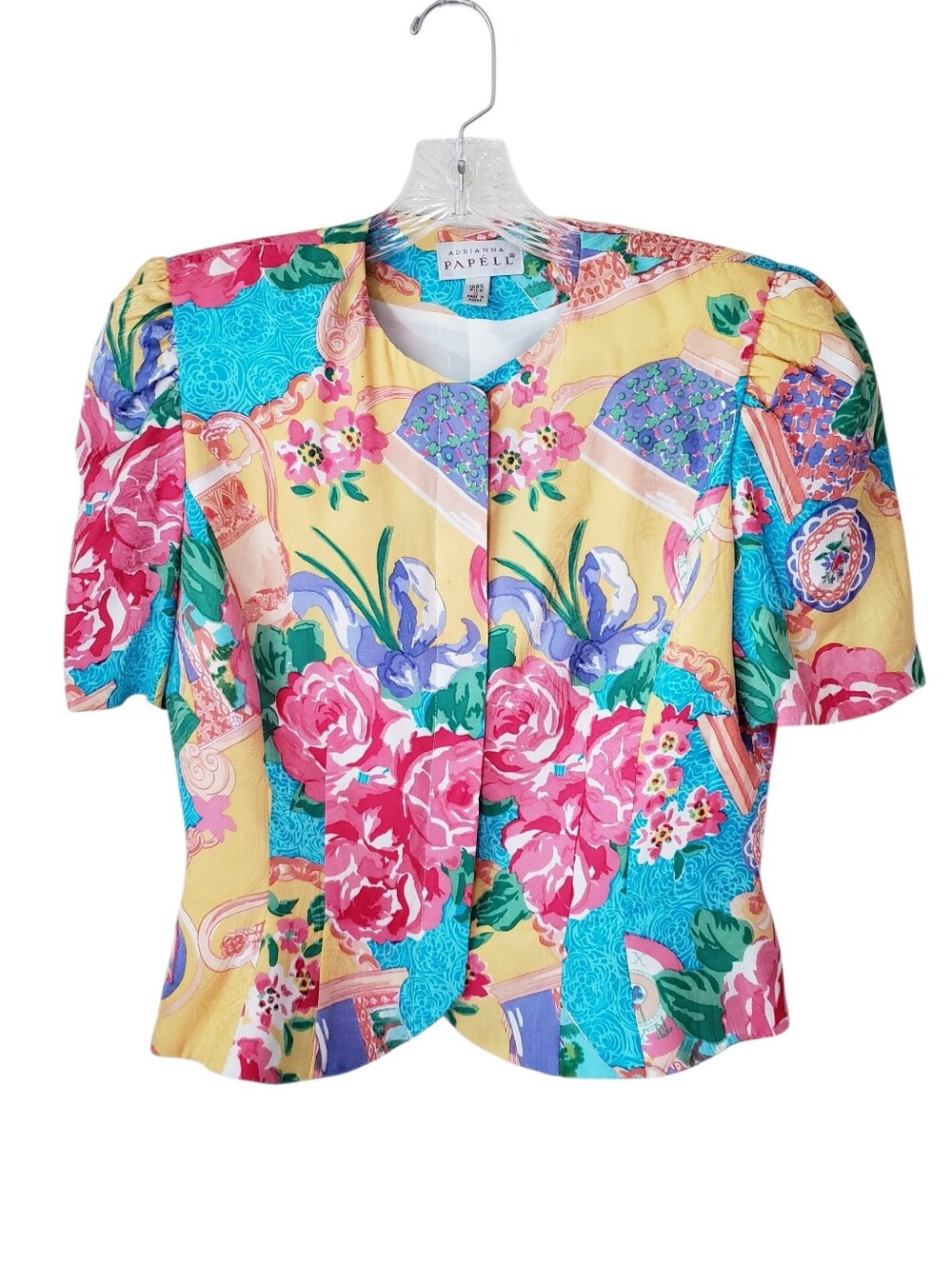 Vintage Adrianna Papell Bright Colorful Silk Jacket